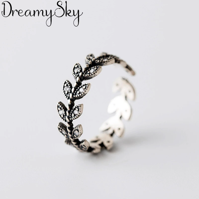 

Bijoux Vintage 925 Sterling Silver Leaf CZ Rings For Girl Ladies Adjustable Size Statement Ring Wedding Party Jewelry Anillos