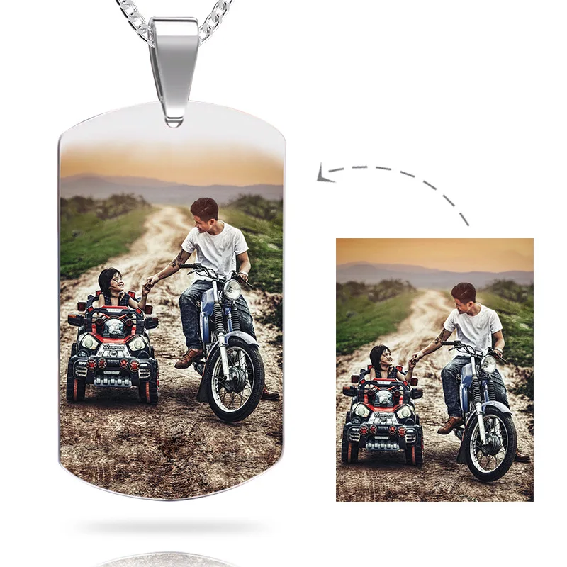 

Ins Hot Search Personalized Printing Colour Photo Necklace Customized Engrave Name Military Dog Tags Photos Pendant Army ID Tag