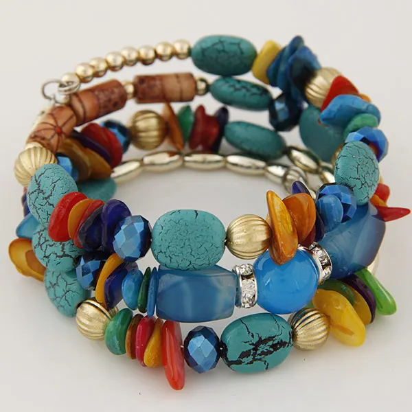LEMOER, женские пляжные ювелирные изделия,, богемная раковина, натуральный камень, браслет, Многослойные Бусины, браслеты и браслеты, браслеты, женские браслеты - Окраска металла: blue