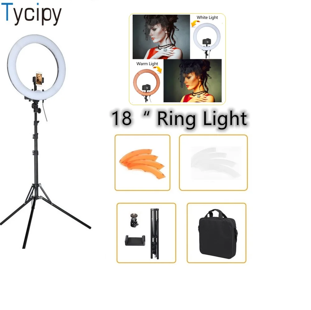 Кольцевая лампа Tycipy 18 &quot55 Вт с регулируемой яркостью для фотографии камеры