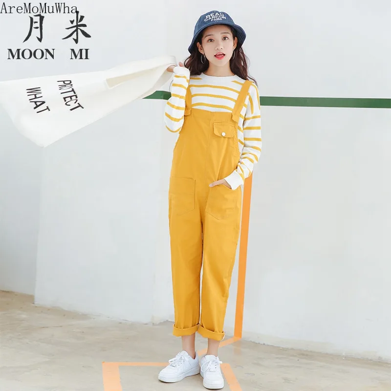 Vaqueros Versión Lindo 2019 Babero Primavera Fashionnova Y Otoño Delgada Puntos Aremomuwha Mujer Suelta rosado Coreana Nueve Nuevo Yellow Ginger Salvajes Tirantes 6cd8xwwqp