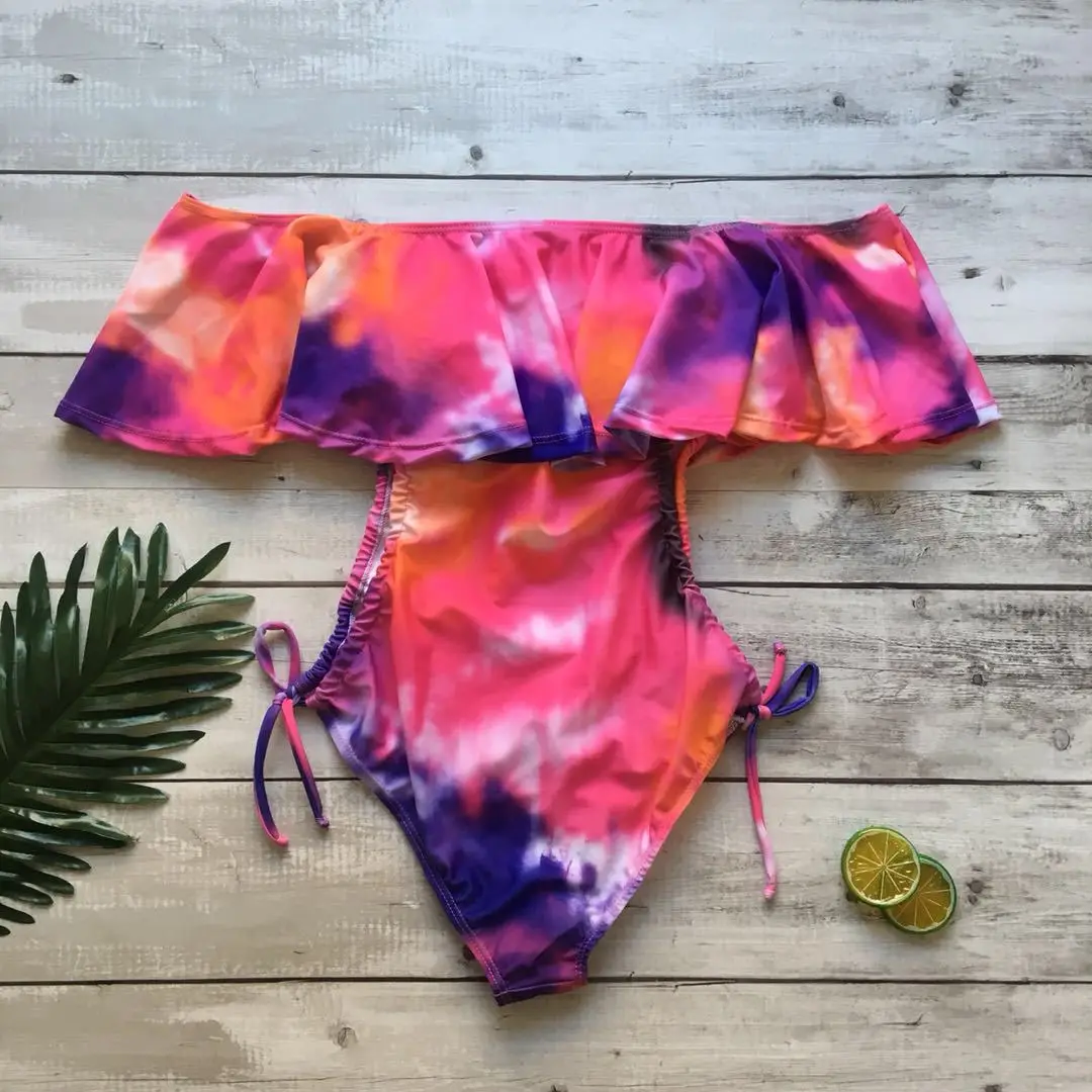 

New Sexy Off The Shoulder Galaxy Swimwear Women One Piece Swimsuit Bathing Suit Ruffle Bodysuit Monokini Swim Wear Plus Size 3XL
