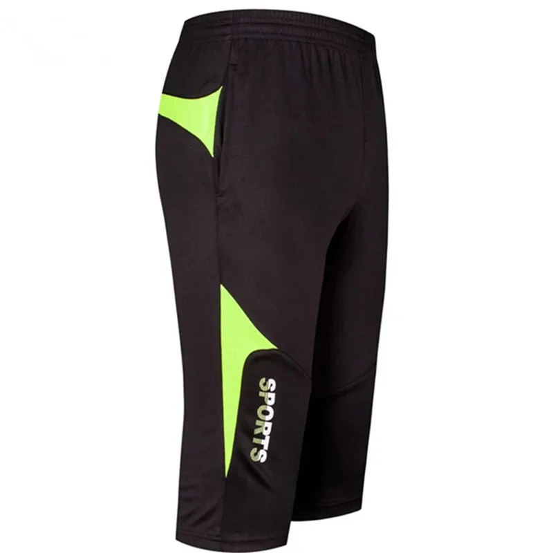 Новые мужские футбольные тренировочные штаны Joggings футбол Обрезанные 3/4 Тонкие штаны для мужчин спортивные беговые фитнес брюки спортивные брюки - Цвет: 9716 green line
