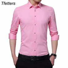 TFETTERS, деловая рубашка, Мужская умная Повседневная рубашка, вышитый воротник, длинный рукав, одноцветная, мужская деловая рубашка, Camisa Masculina