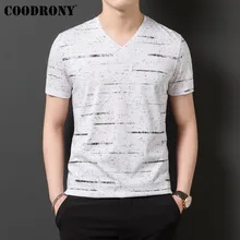 COODRONY Футболка Мужская Уличная полосатая тенниска с треугольным вырезом футболка с коротким рукавом мужская одежда летняя хлопковая Футболка Homme S95132
