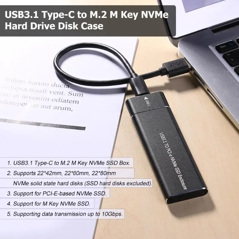 Корпус NVME SSD, адаптер M.2 NVME на USB C, черный чехол, USB 3,1 Gen 2(10 Гбит/с) для samsung 960/970 EVO/PRO M2 PCIE SSD