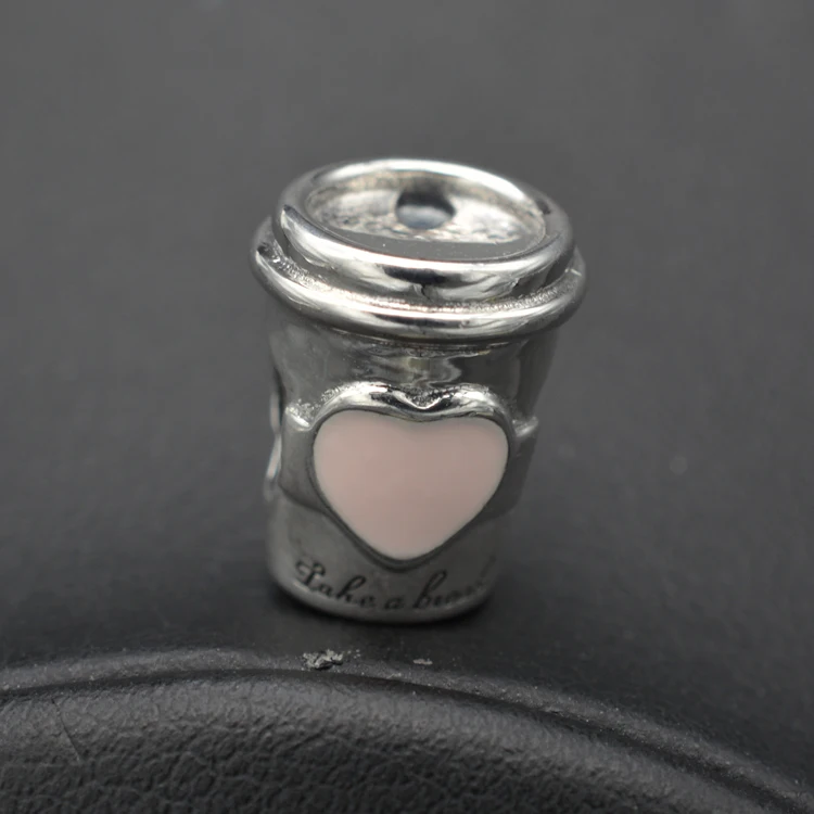 Серебристыми бусинами Творческий любовь чашка кофе розовый клей craft европейский и американский Серебряные украшения