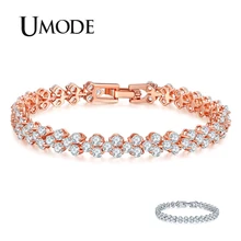 UMODE модный прозрачный Круглый циркониевый Кристалл Браслеты для женщин розовое Белое золото браслет cz ювелирные изделия Pulseras Mujer AUB0172