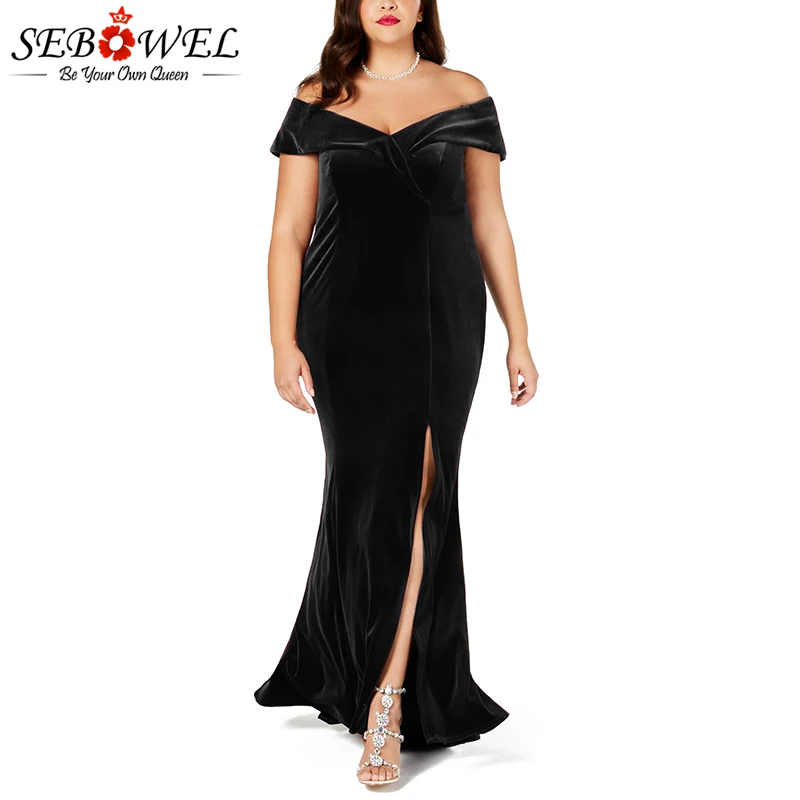 Black-Plus-Size-Off-The-Shoulder-Velvet-Gown-LC610575-2-1 