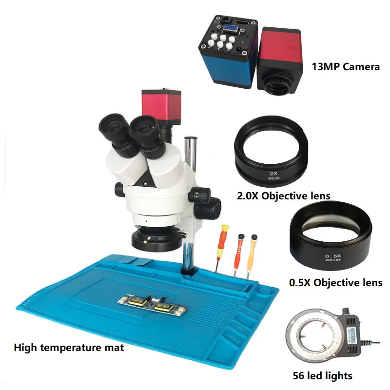 

13MP HDMI VGA 3.5X-90X Continuous Zoom Trinocular Stereo Microscope Camera high temperature mat solder phone PCB IC Repair tools