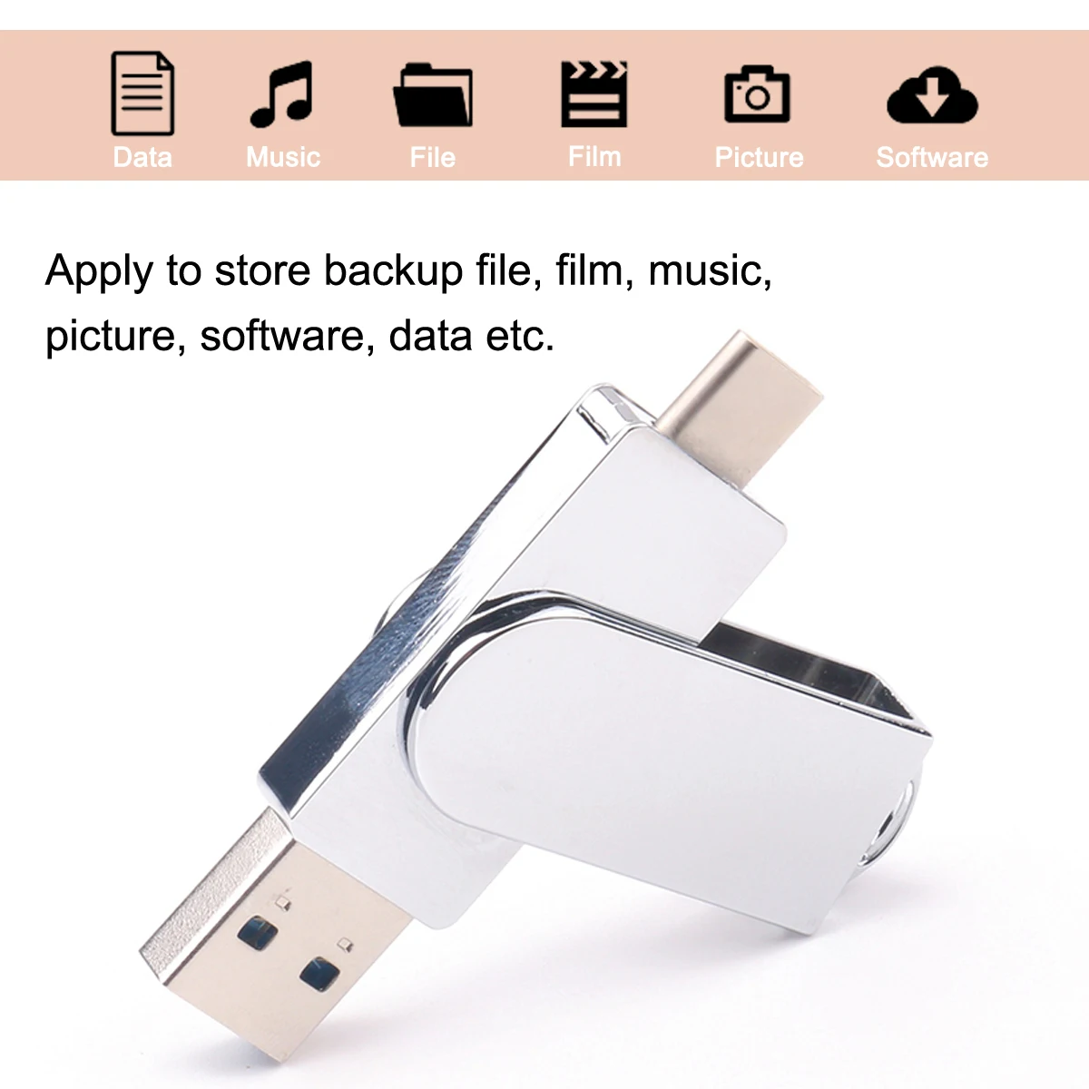 32/64 Гб Тип C металлический поворотный мобильного телефона U диск USB флэш-накопитель OTG USB флэш накопитель для Android телефон компьютер мини-флеш-накопитель флешка - Цвет: Серебристый