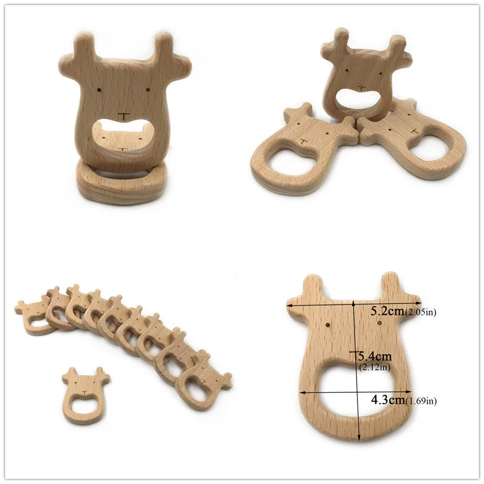 3 шт., прорезыватель из натурального бука без БФА, деревянный Прорезыватель для зубов в форме мультяшного животного, игрушка для детей, безопасный детский прорезыватель, Прорезыватель для зубов, игрушечный детский душ, подарок