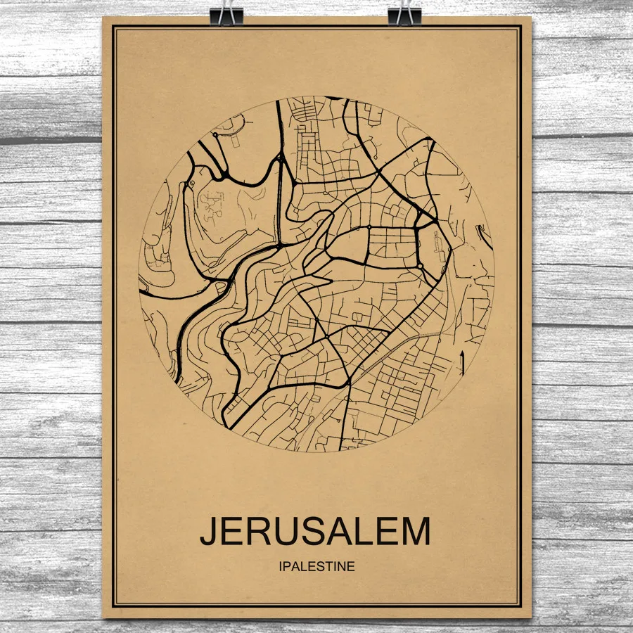 Jerusalem Vintage Retro Poster Krafts Papier World City Map Wall Art Aufkleber Antike Malerei Wohnzimmer Cafe Bar Design Wall Art Stickers Bar Designsroom Decoration Aliexpress
