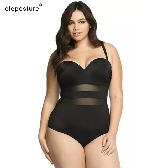 2019 Sexy Mesh Plus Size Swimwear Women One Piece Swimsuit Push Up 