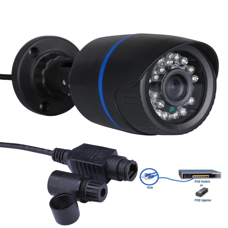 

ONVIF IP Camera 720P Outdoor Nightvision PoE Camera IEEE802.3af 48V Input Security Camera Motion Detection Remote Access Xmeye