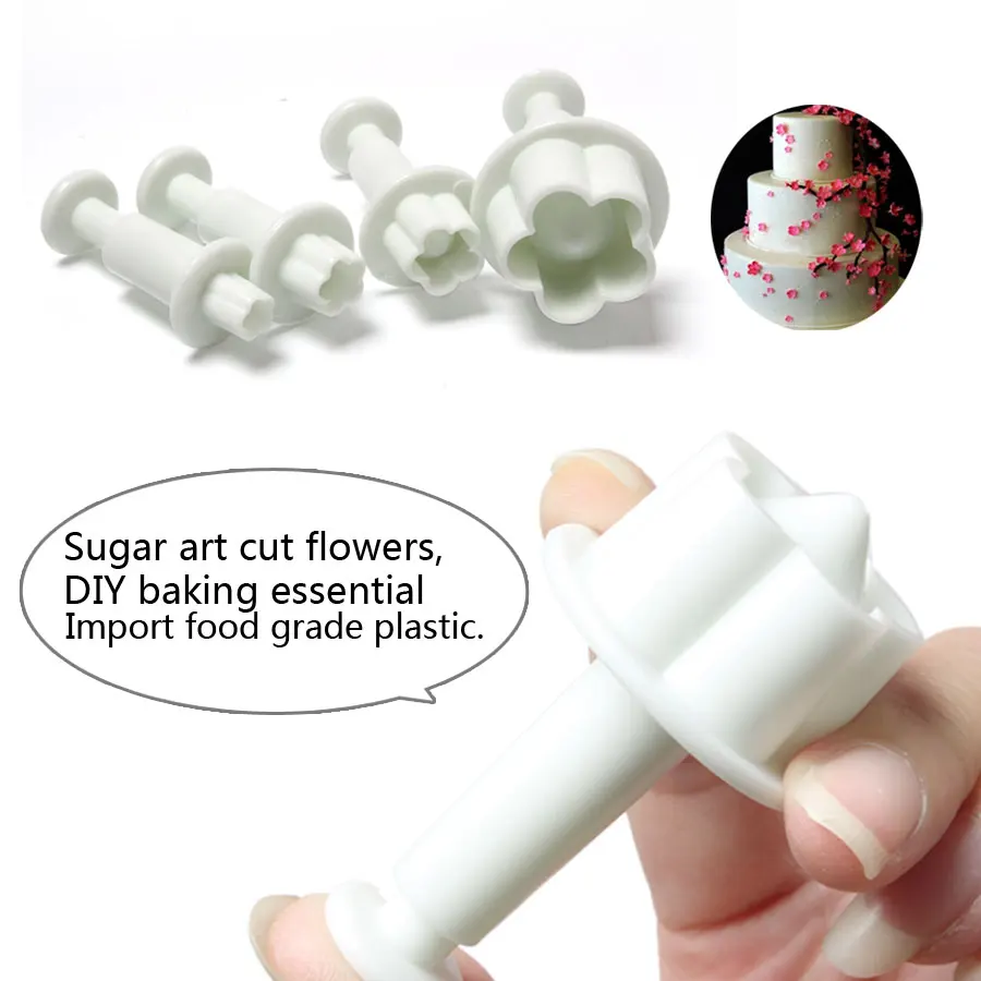 

4Pcs/Set Plum Blossom Flower Plunger Fondant Mold Cutter Sugarcraft Christmas Cake Decorating Home Kitchen Bake Tools