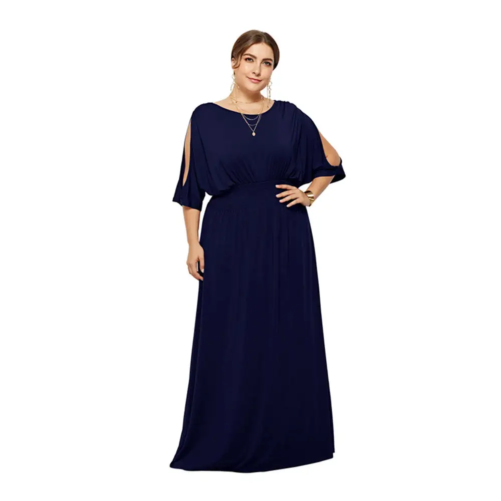 Missakso Vestido, ТРАПЕЦИЕВИДНОЕ однотонное белое платье макси, весна-лето, повседневное женское платье с круглым вырезом, длинное милое платье размера плюс с коротким рукавом, длинное красное - Цвет: Dark Blue