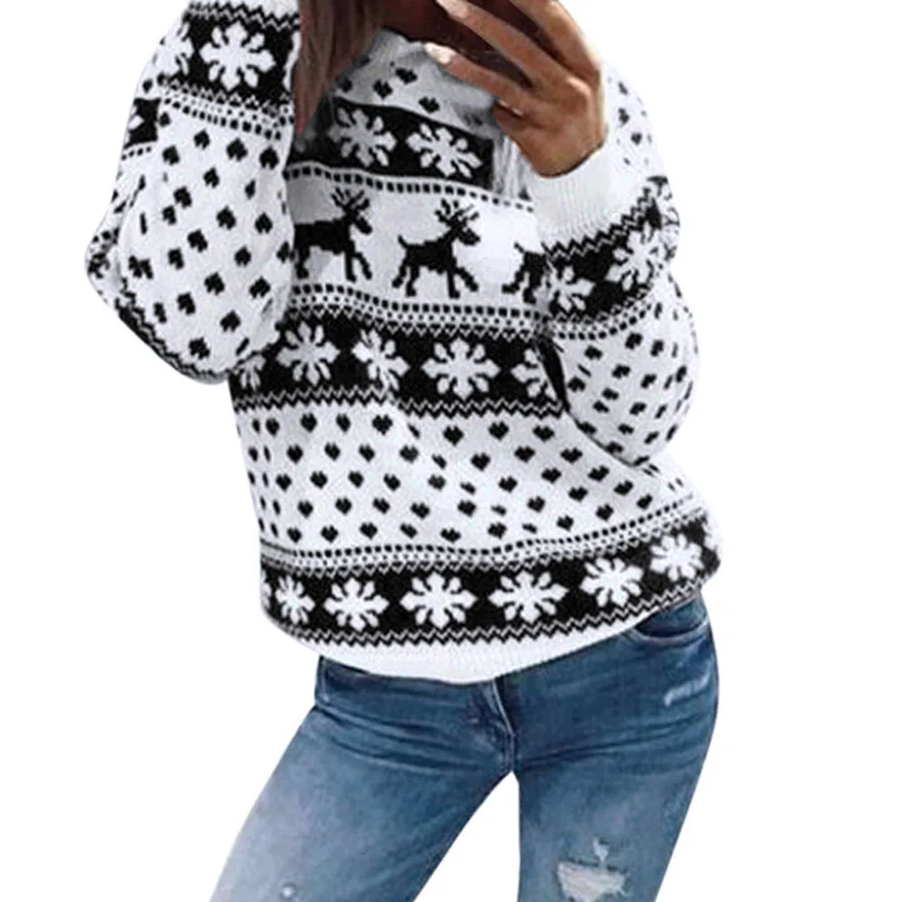 Женский джемпер, пуловер, топы, пальто на Рождество, зимние женские теплые короткие свитера, одежда - Цвет: Black