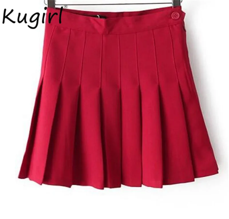 Женская плиссированная юбка с боковыми пуговицами, однотонная цветная юбка, женская модная женская юбка, повседневная короткая юбка с высокой талией, уличная одежда в стиле панк - Цвет: CY464 red