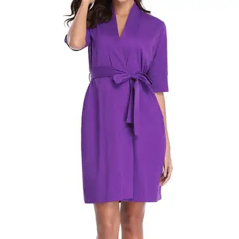 

Fshion Summer Half Sleeve Solid Color Bathrobe bathing Wear Sleepwear Cotton Women Intimates Nightgown Pajama Sleepshirts