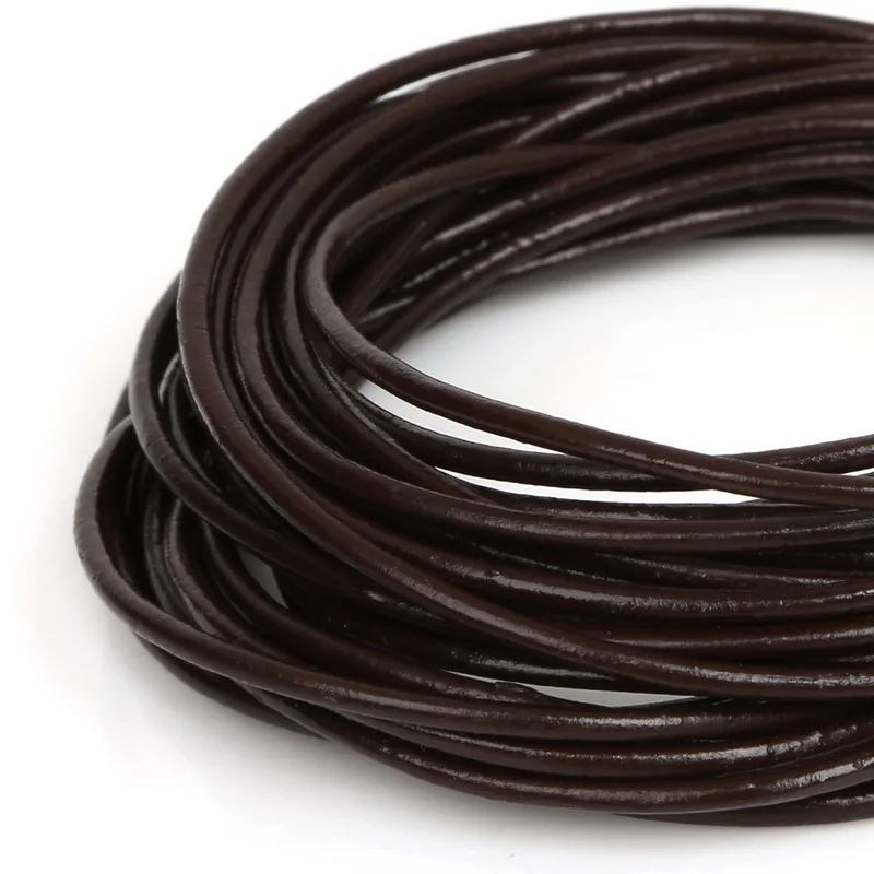 Лидер продаж Многоцветный Круглый Веревка из натуральной кожи 2 мм коричневый/белый/черный Бисер шнуры для одежды, обуви, браслет ювелирные изделия ремесленничество - Цвет: Dark Brown
