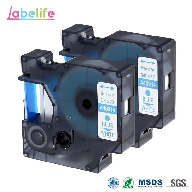 Labelife 2 Pack 9mm 40914 Blue on White Compatible DYMO D1 Label Tapes