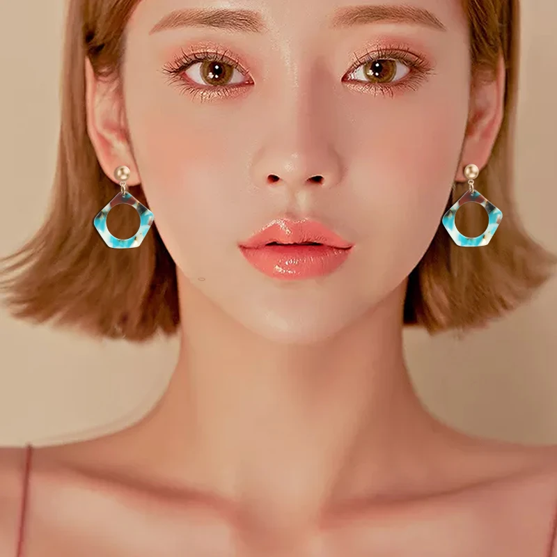 New Fashion Multicolor Resin Acrylic Drop Earrings For Women Bohemian Square Triangle Geometric Earring Dangle Statement Jewelry