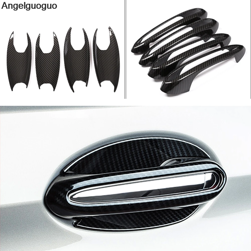 Carbon Fiber Styling ABS Door Side Handle Bowl Cover Sticker Trim Decoration Accessories  For BMW 5 Series G30 2017 2018