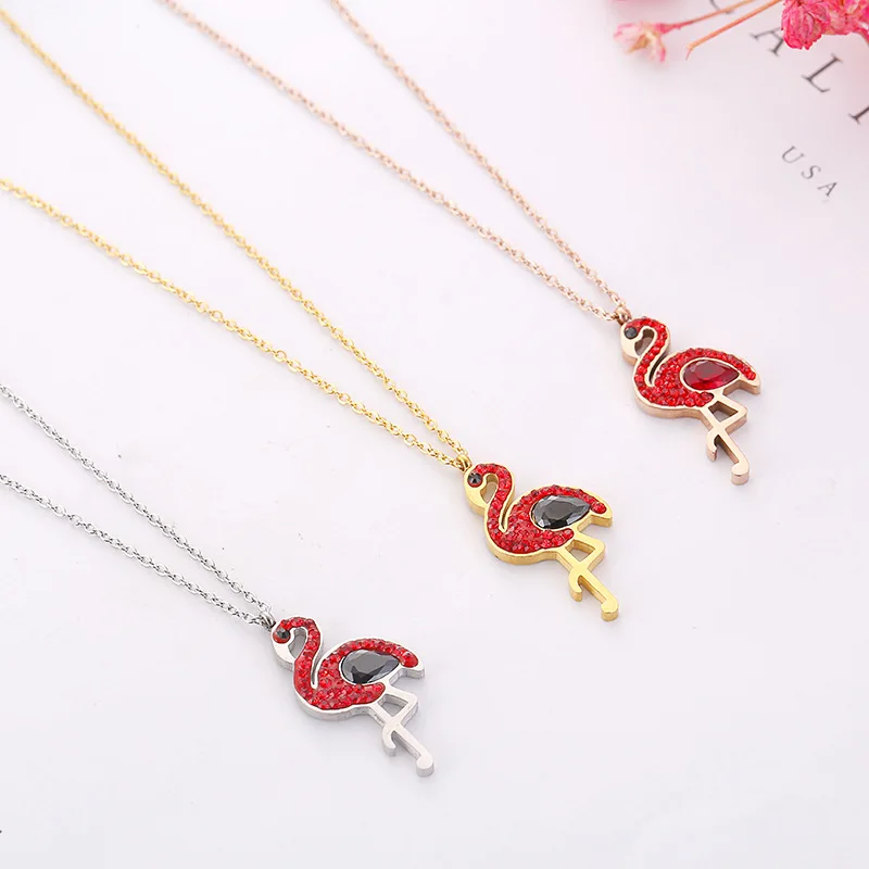 

Fashion Jewelry ,titanium Jewelry,New Red flamingo titanium steel necklace ,rose gold collarbone necklace