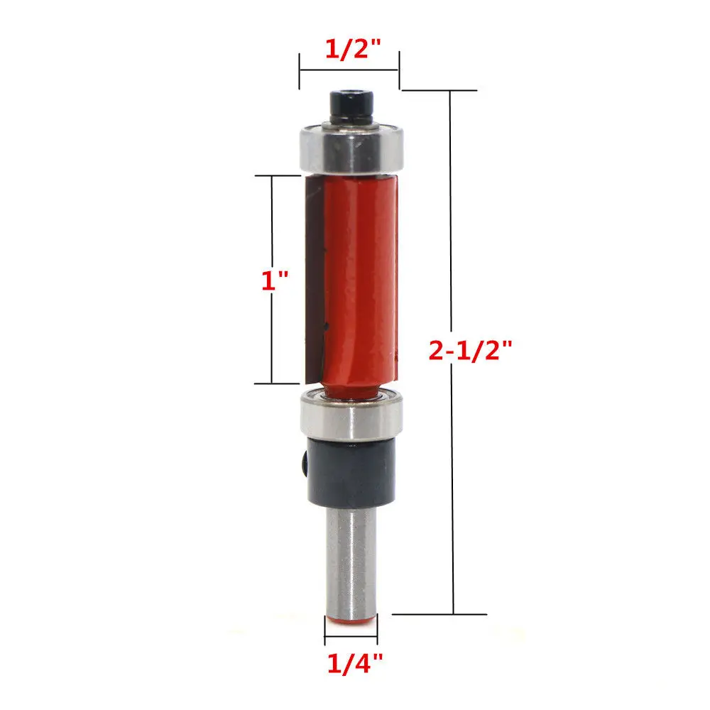 1Pc Flush Trim Router Bit Top & Bottom Bearing 1"H X 1/4" Shank
