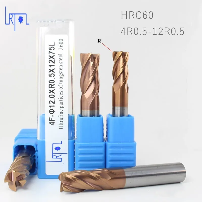 steel pipe bender hrc60 4 Flutes R0.2 0.3 0.5 1.0*D4 6 8mm Corner Radius Coating End mill CNC Spiral Router bits Milling Tools vice grip