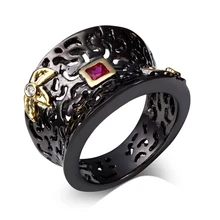 Anillo punky para Las Mujeres Único Negro y Oro Plateado Hecho con AAA Zirconia Cúbico Bisel Configuración de Plomo y Níquel Libres