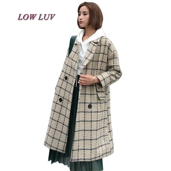 

Warm Cashmere Plaid Padded Woolen Coat 2017 Winter Women Wool Blend Coat Fashion Long Trench Female Outerwear Winter Jacket