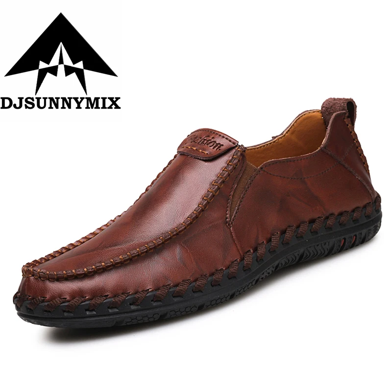

DJSUNNYMIX Brand 2018 Handmade genuine Leather Shoes Casual Men Shoes Fashion Men Flats Exquisite design Non-slip Comfortable