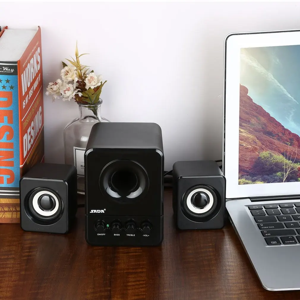 SADA D-203 Computer Speaker Stereo Portable Multimedia Laptop USB Speaker TF/U Disk Bass Gun Support