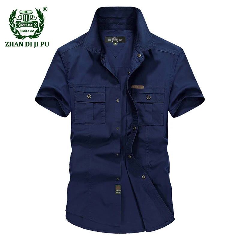 

Plus Size M-5XL 2018 Summer men's military casual brand army green shirt man 100% pure cotton afs jeep khaki short sleeve shirts