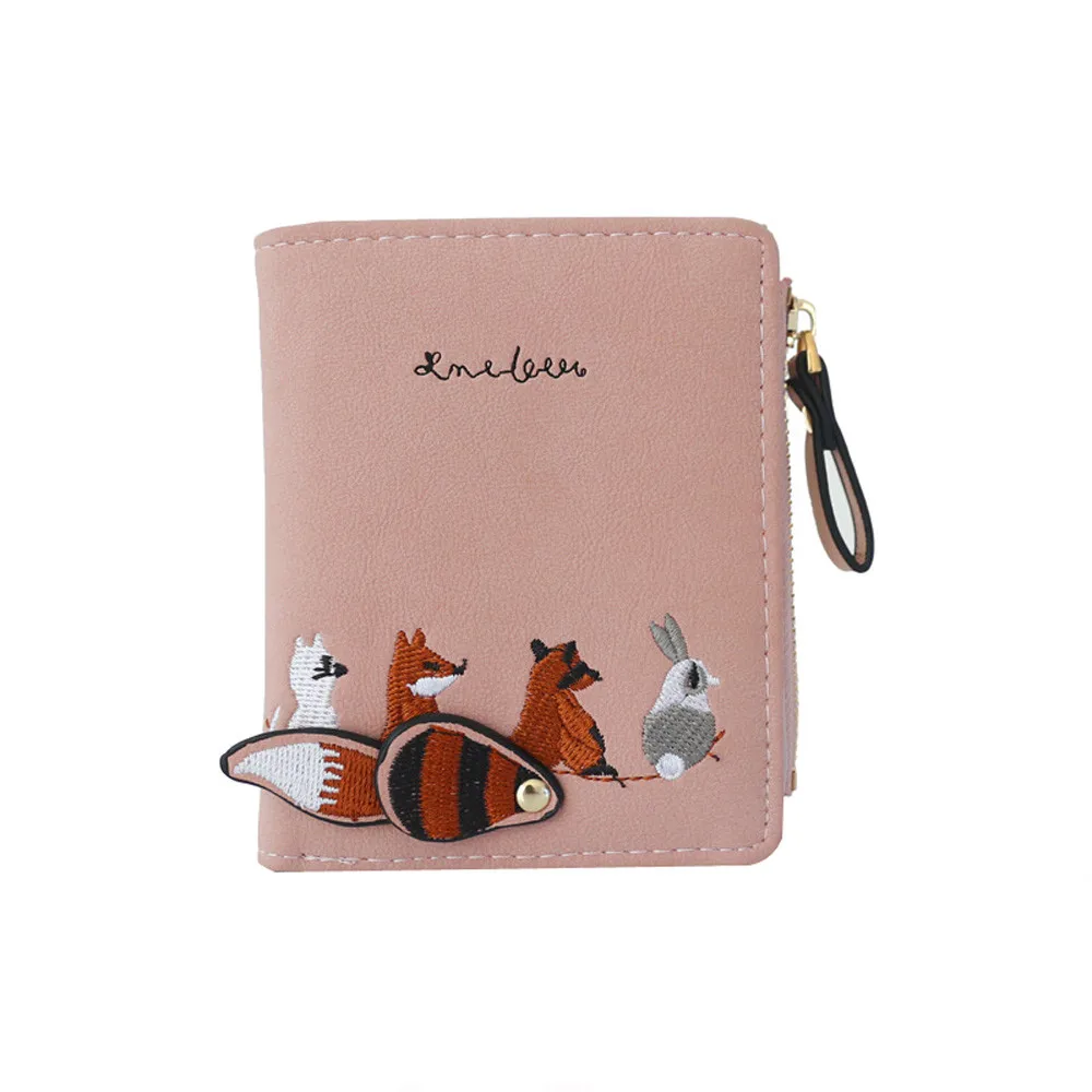 XiniuFashion женский кошелек милые Мультяшные Животные Короткие кожаные женские маленькие портмоне на застежке молнии кошелек для детей держатель для карт#3 - Цвет: Розовый
