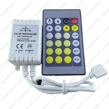 

DC12-24V 6A Color Temperature Adjustable LED Controller with 24Key IR Remote, Used with 5050/3528 Dual White CCT Strips