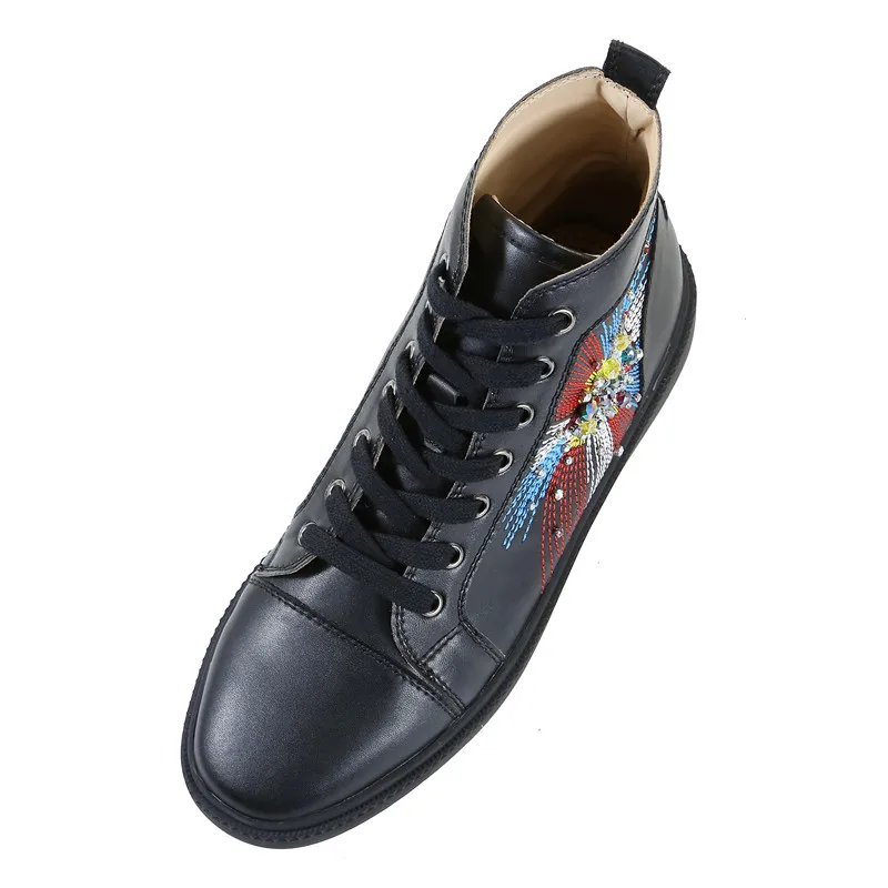 Мужские вулканизированные туфли с вышивкой; мужские туфли со стразами; туфли на плоской подошве со стразами; высокие кроссовки со стразами; EU39-EU47