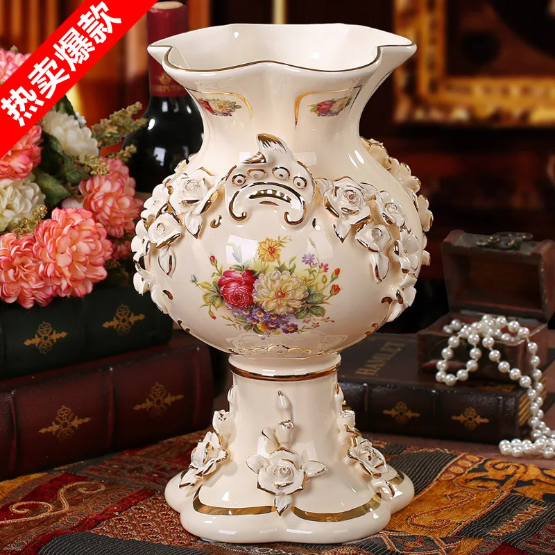 

European-style luxury home furnishing flowers into the living room decorative ceramics flower vase gilt rose 10284