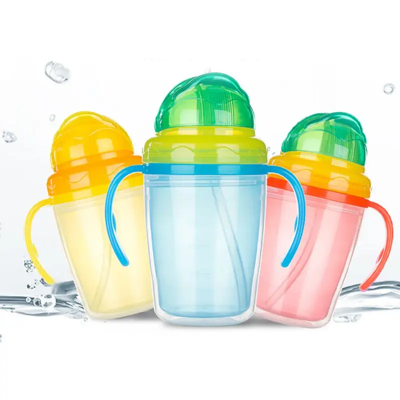 

Double Layer Insulated Flip Top Straw Sippy Cup with Handle Baby Training Drink Baby Solid Trainer Cups