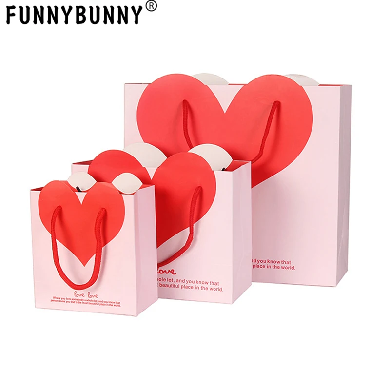 FUNNYBUNNY Valentine розовые красные бумажные подарочные пакеты/товары на День Святого