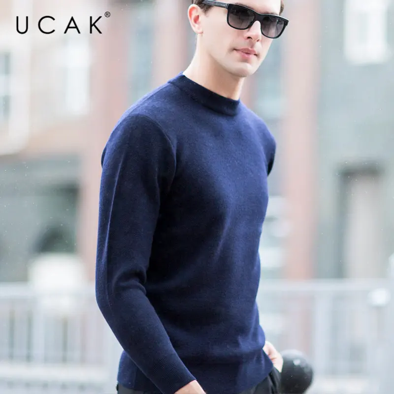 UCAK Brand Sweater Men Autumn Winter Thick Warm O-Neck Pull Homme Pure Merino Wool Pullover Men Knitwear Cashmere Sweaters U3016