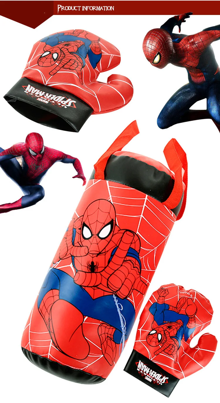 Дети на открытом воздухе спортивный БОКС ИГРУШКИ Marvel Человек-паук игрушка-Супергерой перчатки мешок с песком в комплекте для мальчиков, начинающих подарки на день рождения