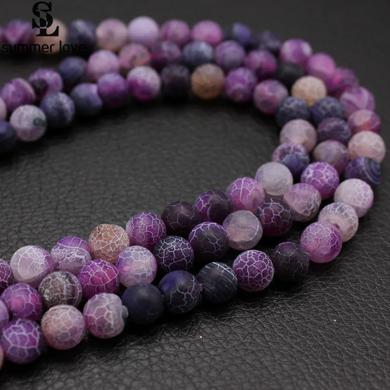 

4-12MM Purple Frost Cracked Weathering Carnelian Beads Natural Round Loose Beads Ball DIY Jewelry Strand Bracelet Making