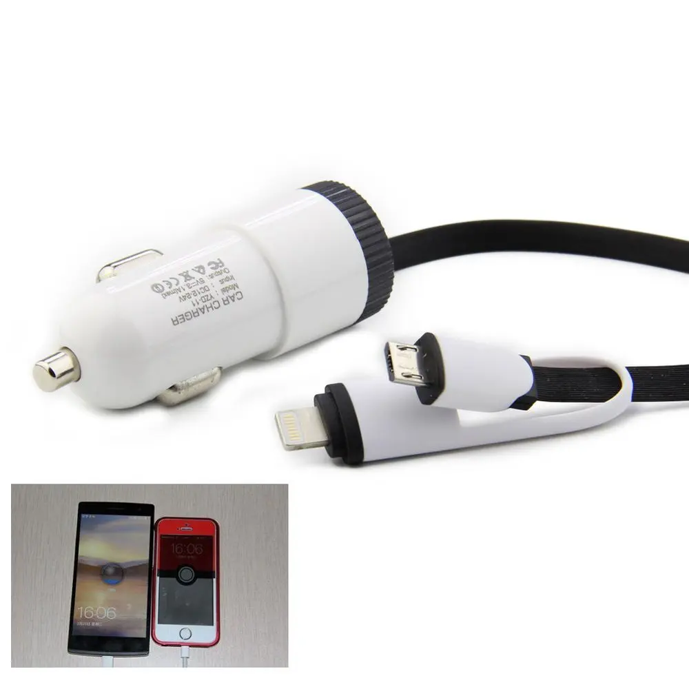 New Micro Auto Universal USB Car Charger For iPhone iPad iPod 2.1A Mini Car Charger Adapter smart Phone car charger+power cable