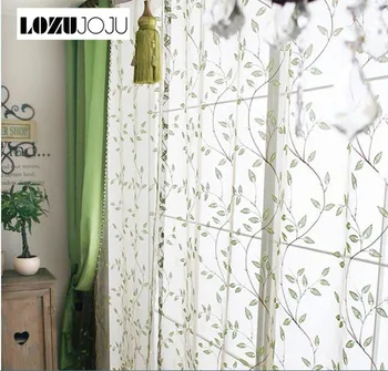 

LOZUJOJU High quality embroidered window screening balcony voile sheer curtain customize readymade for living room bedroom green