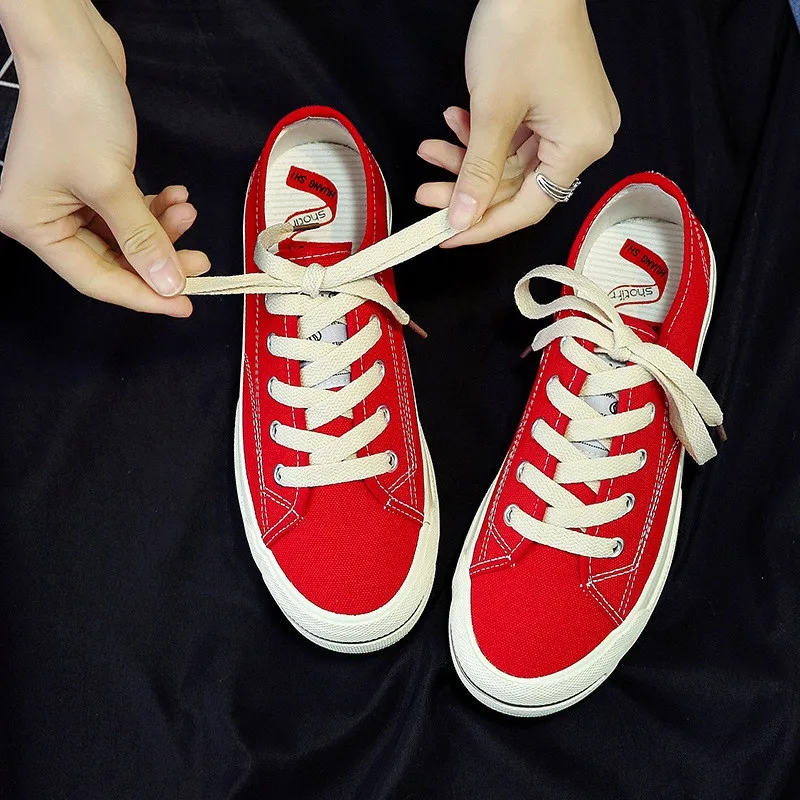 

Classic Women Canvas Shoes Female Casual Sneakers for Woman Round Toe Lace Up Solid Red White Black Blue