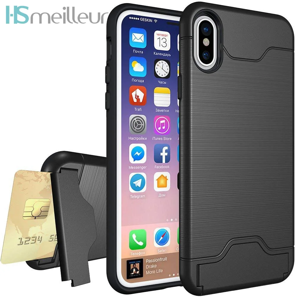 Hsmeilleur чехол для iPhone 7 бумажник тонкий двухслойный Жесткий Чехол подставка карт