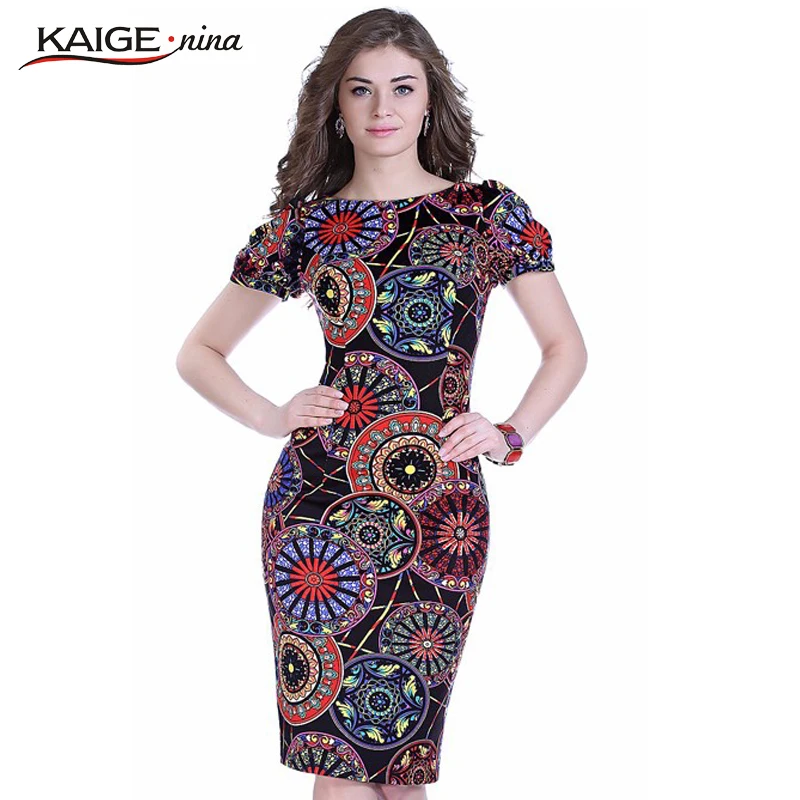 Kaige. Нина Новых женская Мода Vestidos Стиль Печати С Коротким Рукавом О-Образным